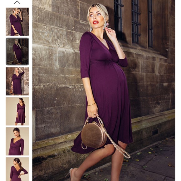 Purple 3/4 Sleeve Maternity Dress - Picture 2 of 8
